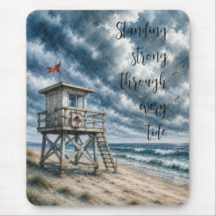 Aquarell-Rettungsturm am Küstenstrand  Mousepad