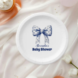 Aquarell Ribbon Dusty Blue Bow Pappteller