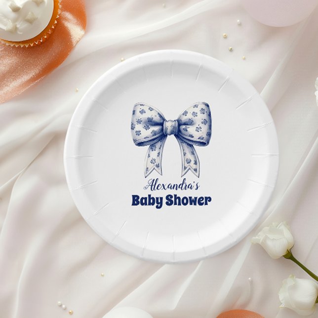 Aquarell Ribbon Dusty Blue Bow Pappteller (Von Creator hochgeladen)