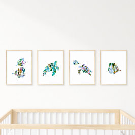 Aquarell Riff Fische und Meeresschildkröten Origin Bilderwand Sets