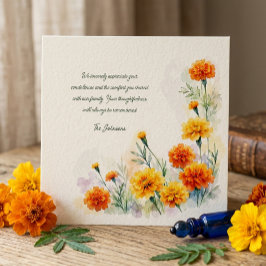 Aquarell Ringelblume Florale Sympathie Trauer Dank Dankeskarte