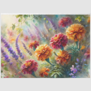 Aquarell-Ringelblumen-Lavendel-Garten-Decoupage Seidenpapier