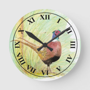 Aquarell-Ringhalsfasan-Jagdvogel Runde Wanduhr