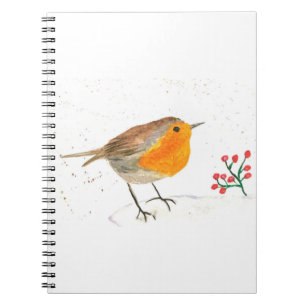 Aquarell Robin Frohe Weihnachtsvogelkunst Notizblock