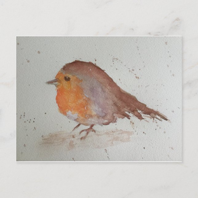 Aquarell Robin Postkarte (Vorderseite)