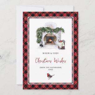 Aquarell Robin Red Kariert Snow Weihnachtswünsche Feiertagskarte