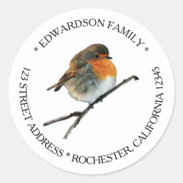 Aquarell Robin Vogelfamilie Rücksendeadresse Runder Aufkleber