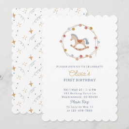 Aquarell, Rockpferd, Pom-poms, Geburtstag Einladung