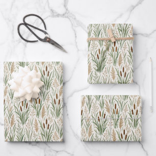 Aquarell Rohrkolben Botanisches Muster Geschenkpapier Set