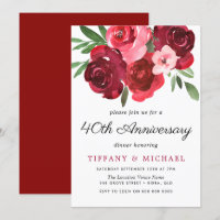 Aquarell Romantische Rote Rosen 40. Jubiläum