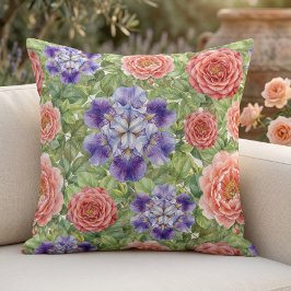Aquarell Romantischer Garten Rose Iris Pfingstrose Kissen