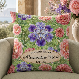 Aquarell Romantischer Garten Rose Iris Pfingstrose Kissen
