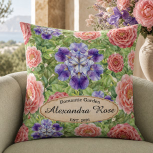 Aquarell Romantischer Garten Rose Iris Pfingstrose Kissen