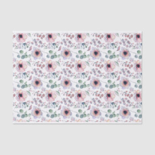 Aquarell-Rosa Anemone und Eukalyptus-Muster Seidenpapier