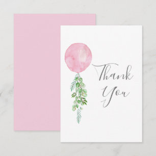 Aquarell Rosa Ballon Eukalyptus Grüne Dankeskarte