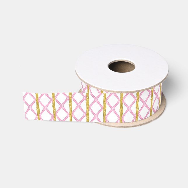 Aquarell Rosa Bambus Ripsband (Spule)