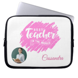 Aquarell-Rosa-Beste-Lehrerin-der-Welt-Foto Laptopschutzhülle