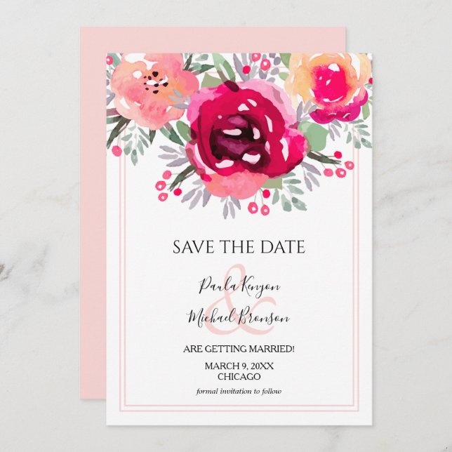 Aquarell Rosa Bläschen Save the Date (Vorne/Hinten)