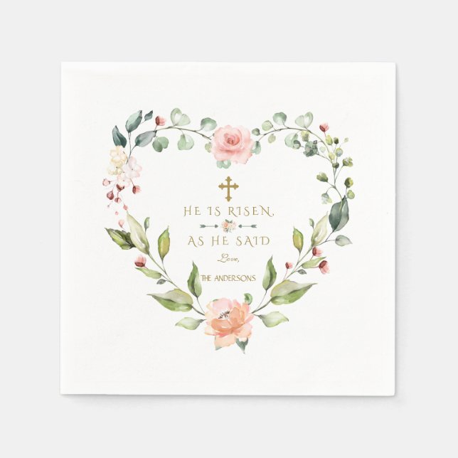 Aquarell Rosa Blume Er ist Gold Oster Rised Serviette (Vorderseite)