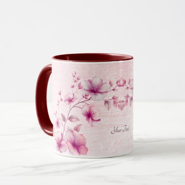 Aquarell Rosa Blume Kaffee Tasse (Vorderseite Links)