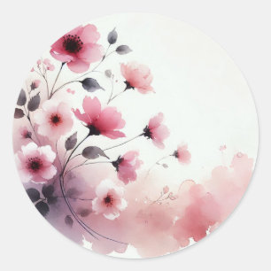 Aquarell Rosa Blume Petal Press Co Runder Aufkleber