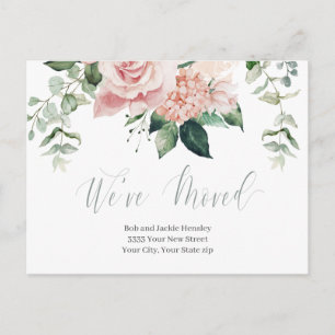 Aquarell-Rosa-Blumen Ankündigung Wir sind umgezoge Postkarte