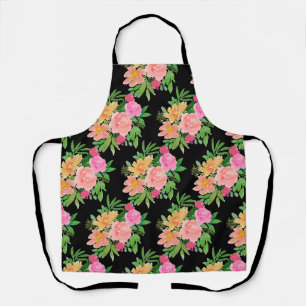 Aquarell rosa Blumen auf Schwarz Schürze