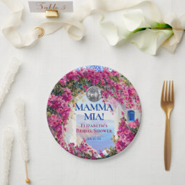 Aquarell-Rosa-Blumen-Blau-Fliesen-Disco-Kugel Pappteller