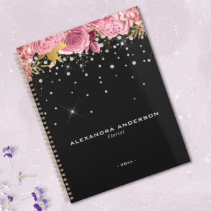 Aquarell-Rosa-Blumen-Blumen-Diamant-Glitter Planer