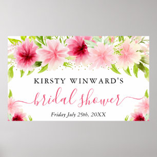 Aquarell-Rosa-Blumen-Brautparty-Willkommen Poster