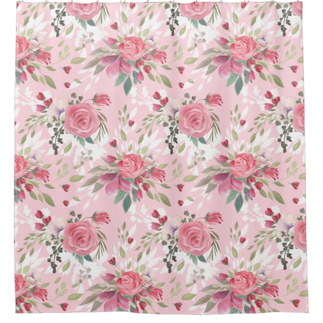 Aquarell-rosa Blumen Duschvorhang (Vorderseite)