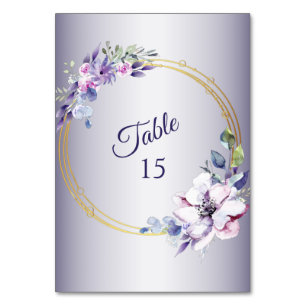 Aquarell-Rosa-Blumen-Geometrisch-Golden-Violett Tischnummer