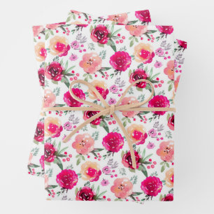 Aquarell-Rosa-Blumen  Geschenkpapier Set