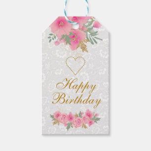 Aquarell-Rosa-Blumen-Goldfolie Alles Gute zum Gebu Geschenkanhänger
