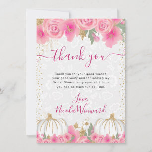 Aquarell-Rosa-Blumen-Herbst-Kürbis-Brautparty Dankeskarte