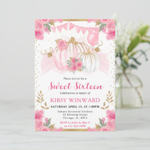 Aquarell Rosa Blumen Herbst Kürbis Sweet 16 Einladung
