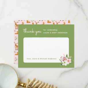 Aquarell Rosa Blumen Hirsch Baby Shower Dankeskarte