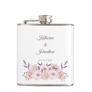 Aquarell-Rosa-Blumen-Hochzeit- Flachmann