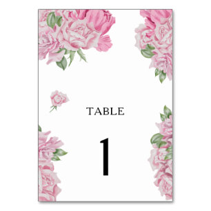 Aquarell rosa Blumen - Hochzeit Tischnummer