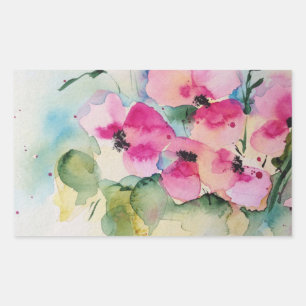 Aquarell rosa Blumen in der Vase Rechteckiger Aufkleber