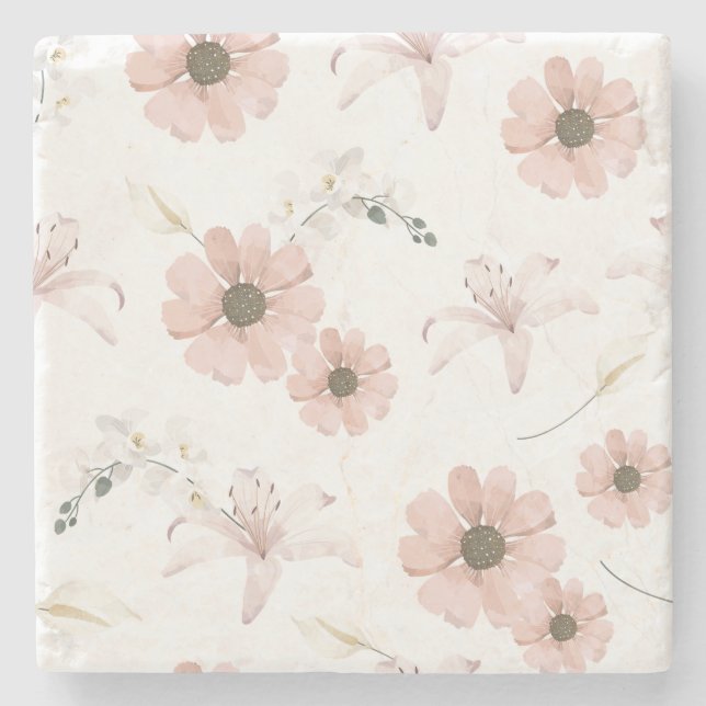 Aquarell-Rosa-Blumen-Kunst Steinuntersetzer (Vorderseite)