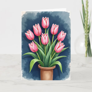 Aquarell-Rosa-Blumen-Kunstkarte Karte