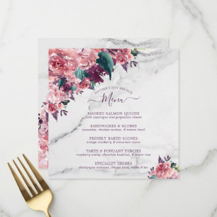 Aquarell-Rosa-Blumen-Marmor-Muttertags-Brunch Menükarte