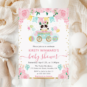 Aquarell Rosa Blumen Panda Babyparty Einladung