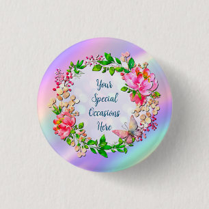 Aquarell-Rosa-Blumen und Schmetterling Frühling Button