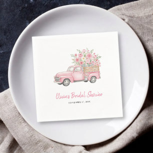Aquarell-Rosa-Blumen-Vintage-LKW-Brautabschiedspar Serviette