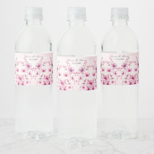 Aquarell-Rosa-Blumen-Wasserflaschen-Etikett Wasserflaschenetikett