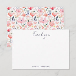 Aquarell-Rosa-Blumen-Wildblumen-Dankeschön Dankeskarte