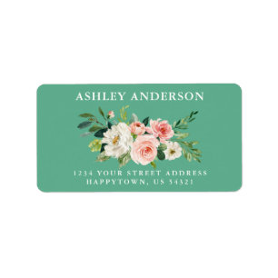 Aquarell Rosa Blumengrün Neo Mint Adresse Adressaufkleber