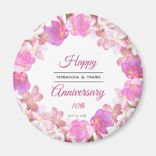 Aquarell-rosa Blumenjahrestags-Kranz Magnet